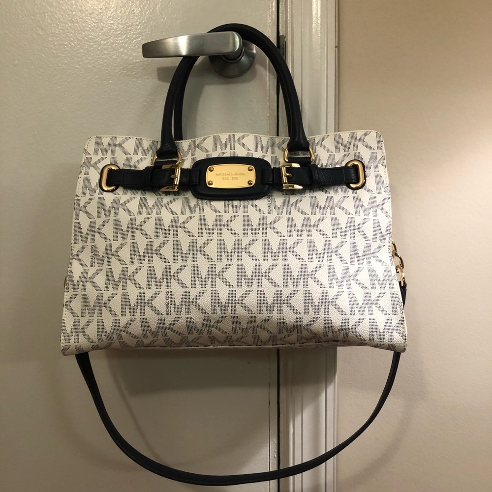 Michael Kors Hamilton Large Tote white and blue with gold accents! NWOT